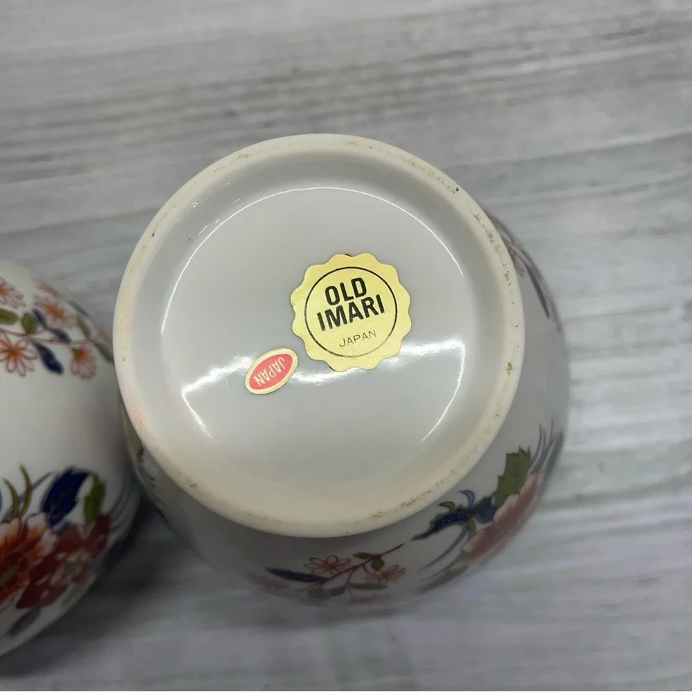 Old Imari Japan Porcelain Vintage Ginger Jar Set of 2 Blue Gold Floral Design
